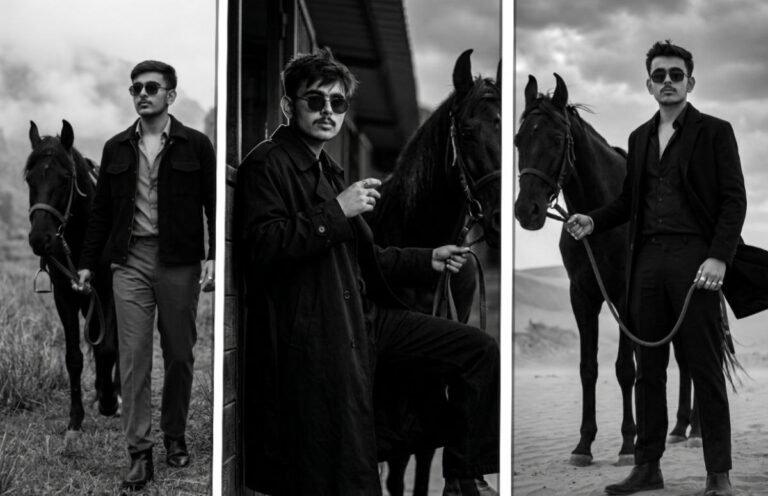 cinematic man with horse ai photo prompt in mountain